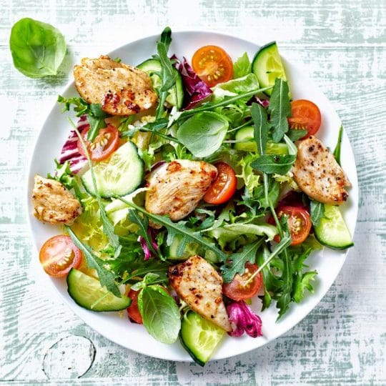 Leafy Green Chicken Salad with Tahini Vinaigrette