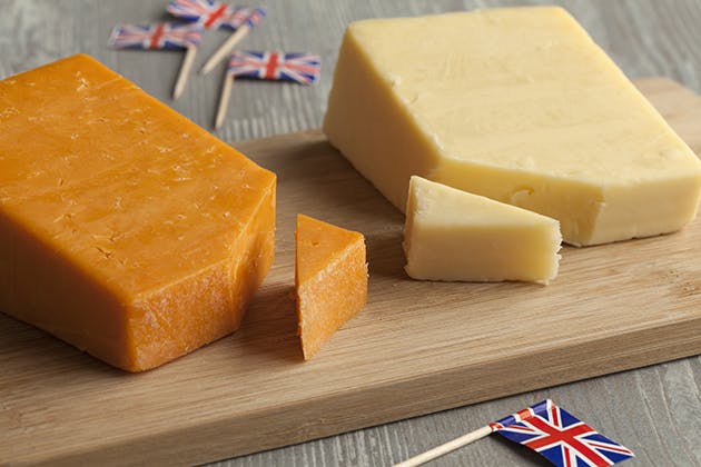 cheddar cheese with England Flags