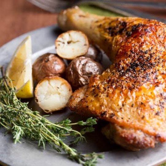 Roasted Chicken with Kale and Baby Potatoes