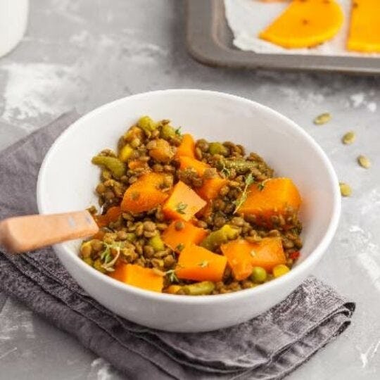 Stress Busting Curried Lentils with Sweet Potato