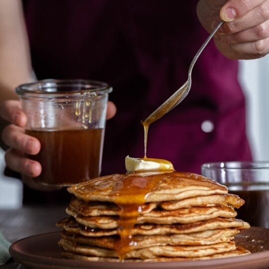 Apple Pancakes with Honey & Brown Butter Syrup