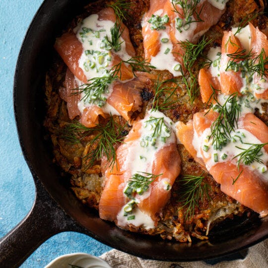 Skillet Hash Browns with Smoked Salmon & Crème Fraîche