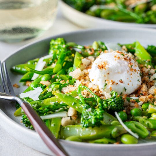 Spring Vegetable Salad With Poached Egg