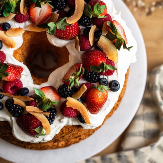 Angel Food Cake With Berries & Whipped Coconut Cream (Dairy-Free)