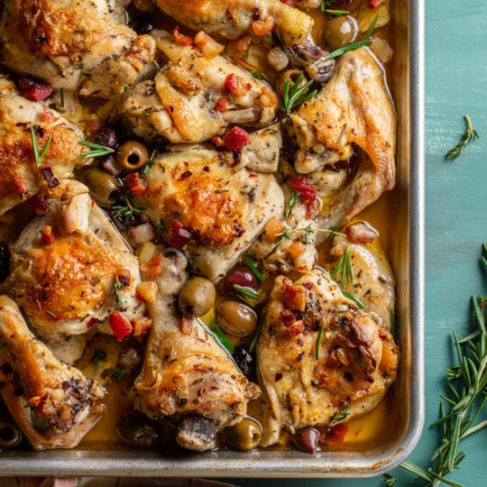 Roasted Chicken With Pancetta & Olives