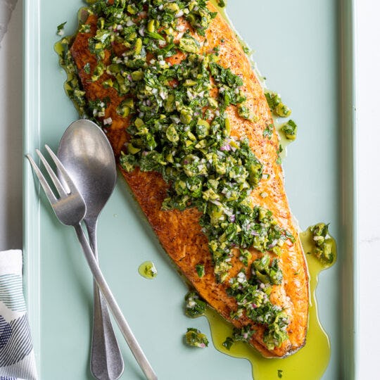 Grilled Salmon with Castelvetrano Relish