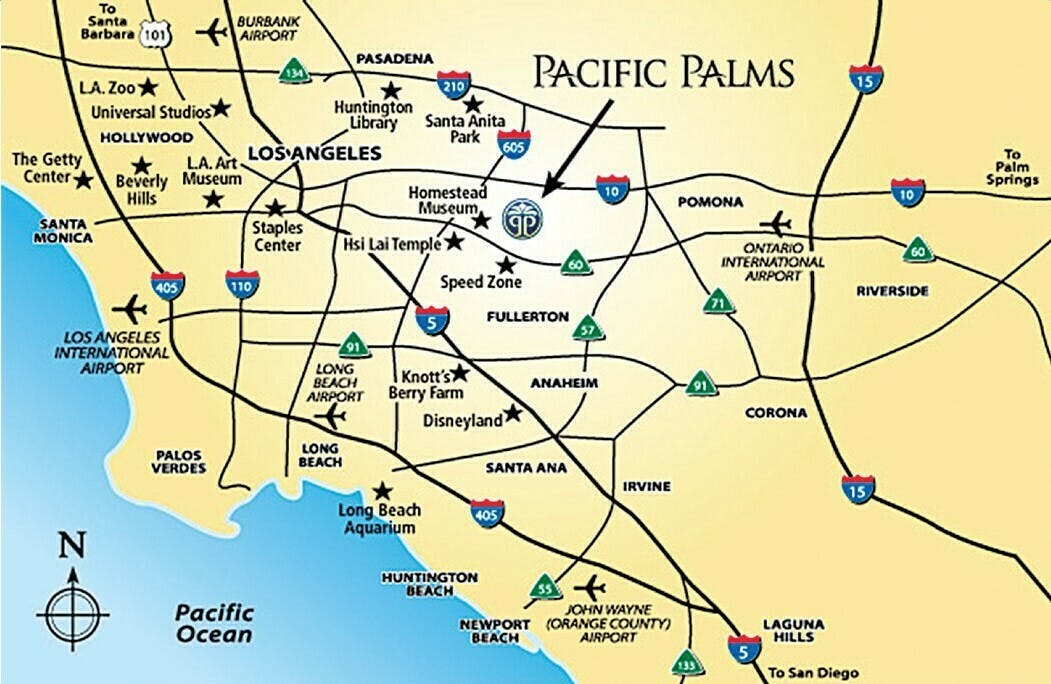 map of Los Angeles area showing where Pacific Palms is located